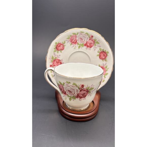 Vintage Pink Floral ADDERLEY fine bone China teacup cup saucer made in England, - Picture 5 of 11